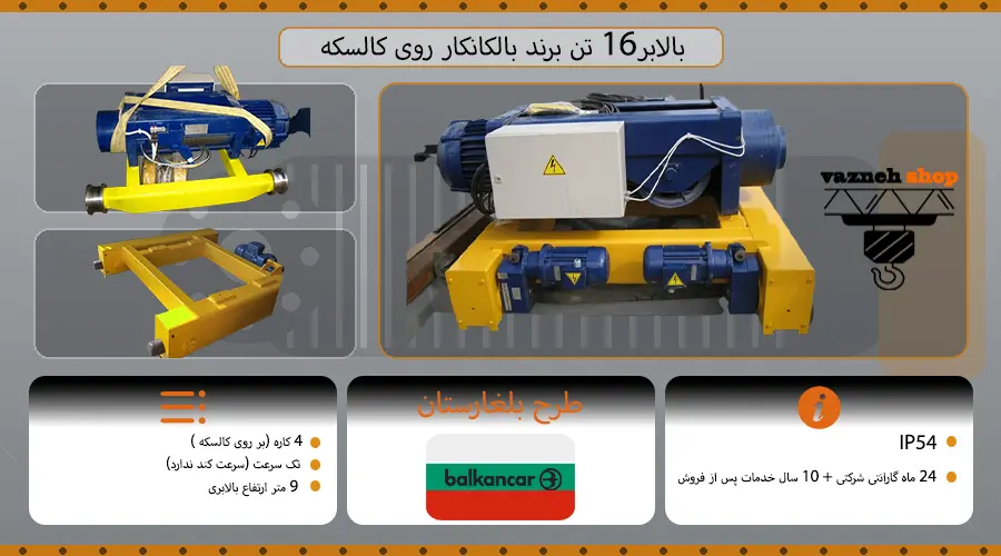 بالابر 16 تن بالکانکار روی کالسکه به همراه راهنمای خرید و مشخصات فنی دقیق