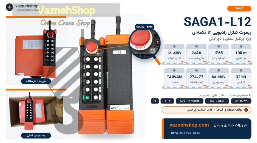 مشخصات فنی ریموت کنترل SAGA1-L12 یازده کلید دو سرعت + 1 کلید تک سرعت